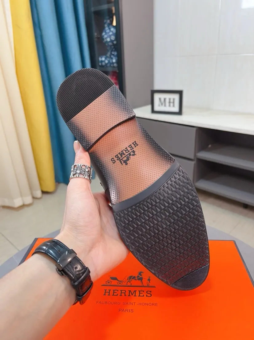 Men's shoes 💰500🌹🌹《HERMES》Hermès business leather shoes, original factory configuration, original imported cowhide upper + luxury hardware logo + fully imported original customized sheepskin lining, sole: rubber wear-resistant outsole, difficult craftsmanship, original factory with single goods, 🔍🔍high quality code number: 38-44 45 can be customized